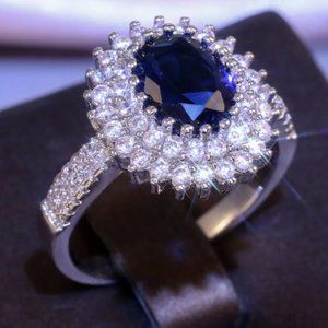 Luxury Blue Stone Rings Cubic Zirconia - Women's Jewelry Elegant Engagement